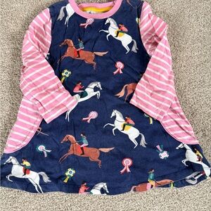 Mini Boden Colorful Horse Print Dress with Striped Sleeves